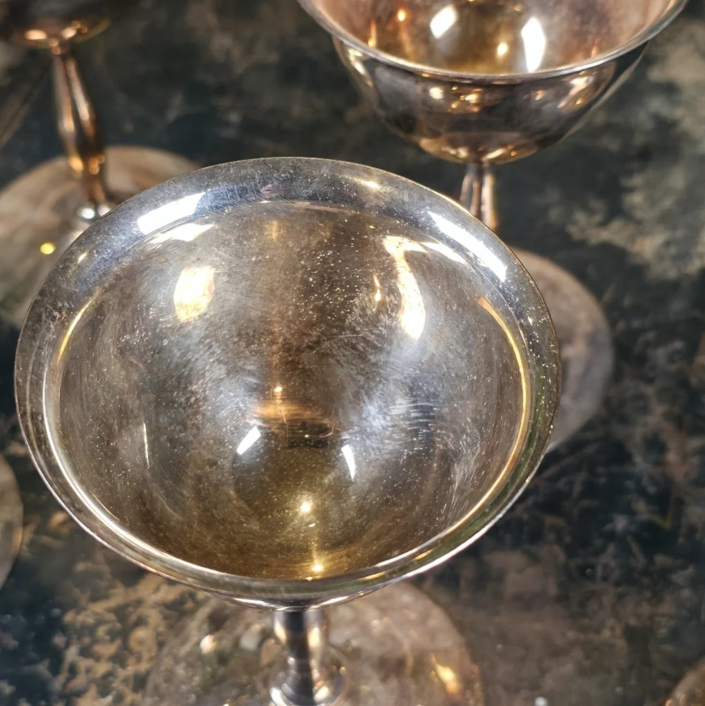 ​Set of 6 Vintage Birks Primrose Plate Silver Cordial Goblets Gold Wash Interior - Picture 12 of 14